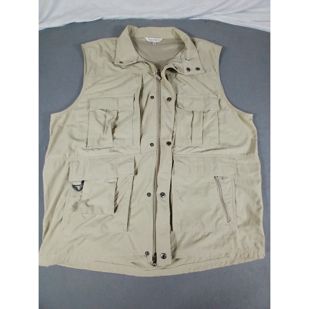 TravelSmith Men’s XL Beige Safari Utility Travel Vest Multi Pocket Mesh Lined